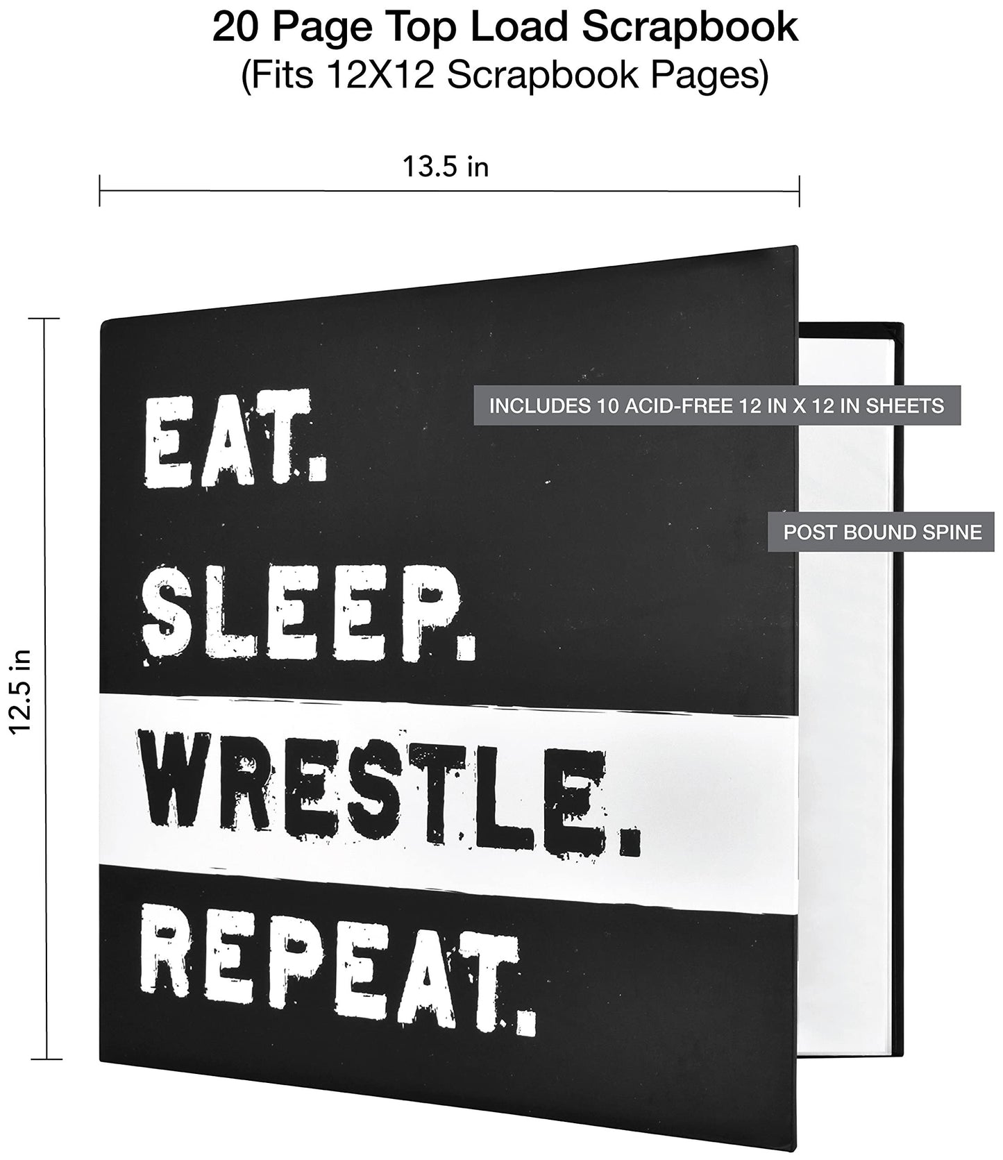 MCS Expandable 10-Page Sports Scrapbook Album with 12 x 12 Inch Pages, 13.5 x 12.5 Inch, Wrestle