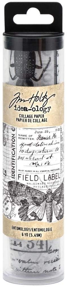 Tim Holtz Idea-Ology Collage Paper Rolls - Entomology, Botanical and Typeset - Bundle of Three Rolls