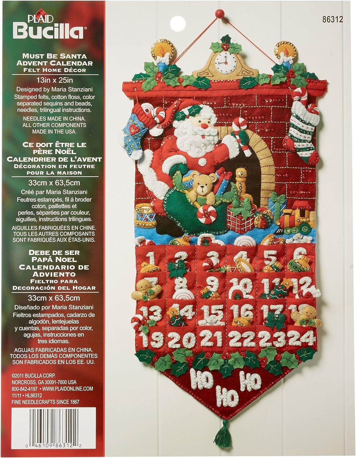 Bucilla Felt Applique Advent Calendar Kit, 13 by 25-inch, 86312 Must Be Santa