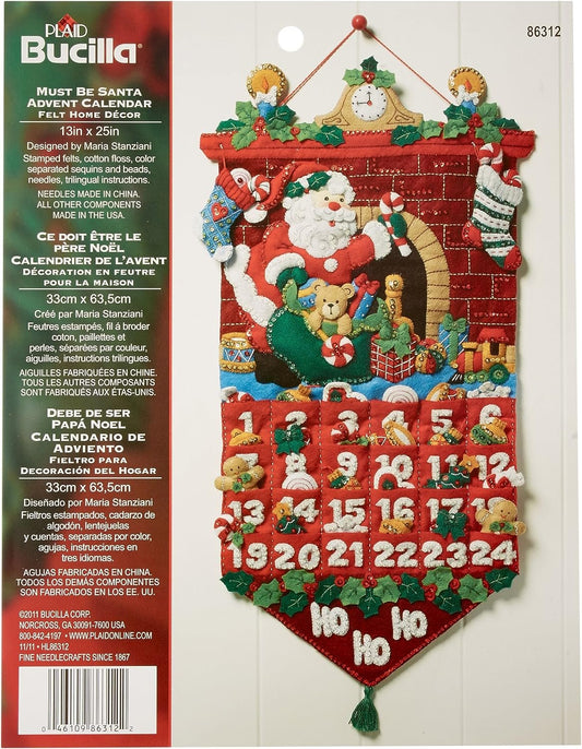 Bucilla Felt Applique Advent Calendar Kit, 13 by 25-inch, 86312 Must Be Santa