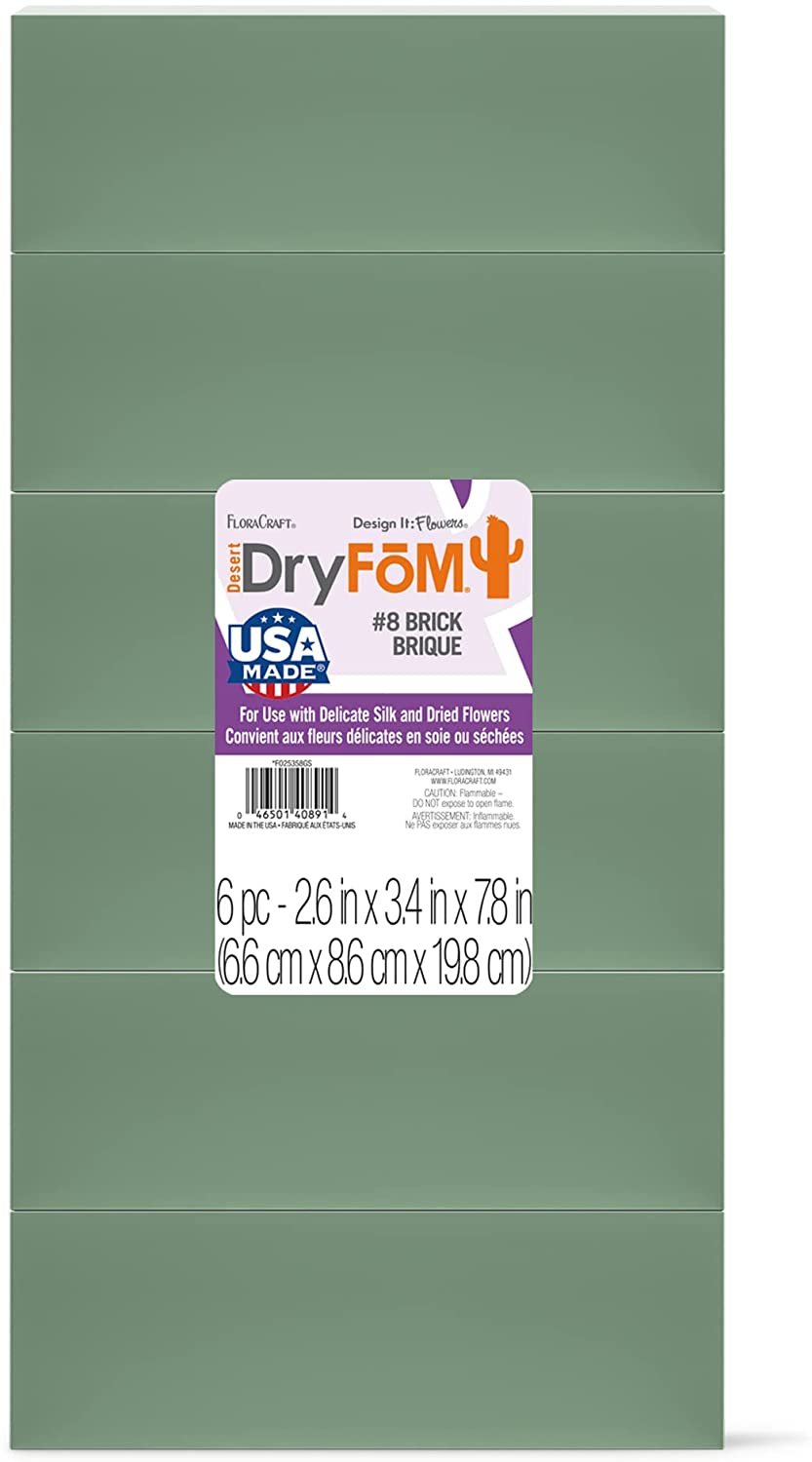 FloraCraft Floral Dry Foam 6 Piece Brick 2.6 Inch x 3.5 Inch x 7.8 Inch Green