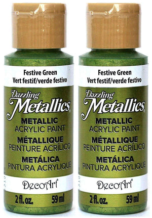 2-Pack - DecoArt Dazzling Metallics Acrylic Colors - Festive Green, 2-Ounces Each