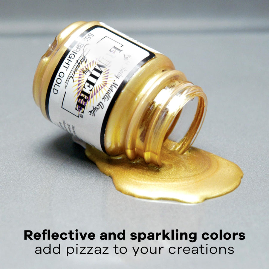 Jacquard Lumiere 2.25oz Fabric Paint True Gold - Metallic Paint for Fabric, Leather, Canvas, Paper and Wood - Light-bodied Metallic Acrylic Paint - Lightfast & Vibrant Metallic Acrylic Paints