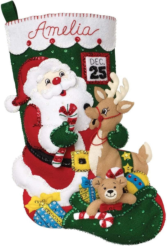 Bucilla Felt Applique 18" Stocking Making Kit, Santa and Friends, Perfect for DIY Arts and Crafts, 89330E