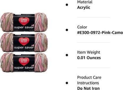 Red Heart Super Saver Yarn (3-Pack) Pink Camo E300-972
