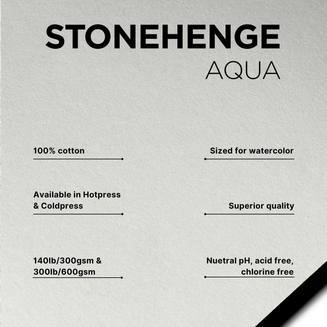 Stonehenge Aqua White Medium Weight Block, 140lb, Hotpress, 15 Sheets for Wet and Dry Media (9X12)