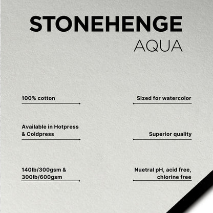 Stonehenge Aqua White Medium Weight Block, 140lb, Hotpress, 15 Sheets for Wet and Dry Media (9X12)