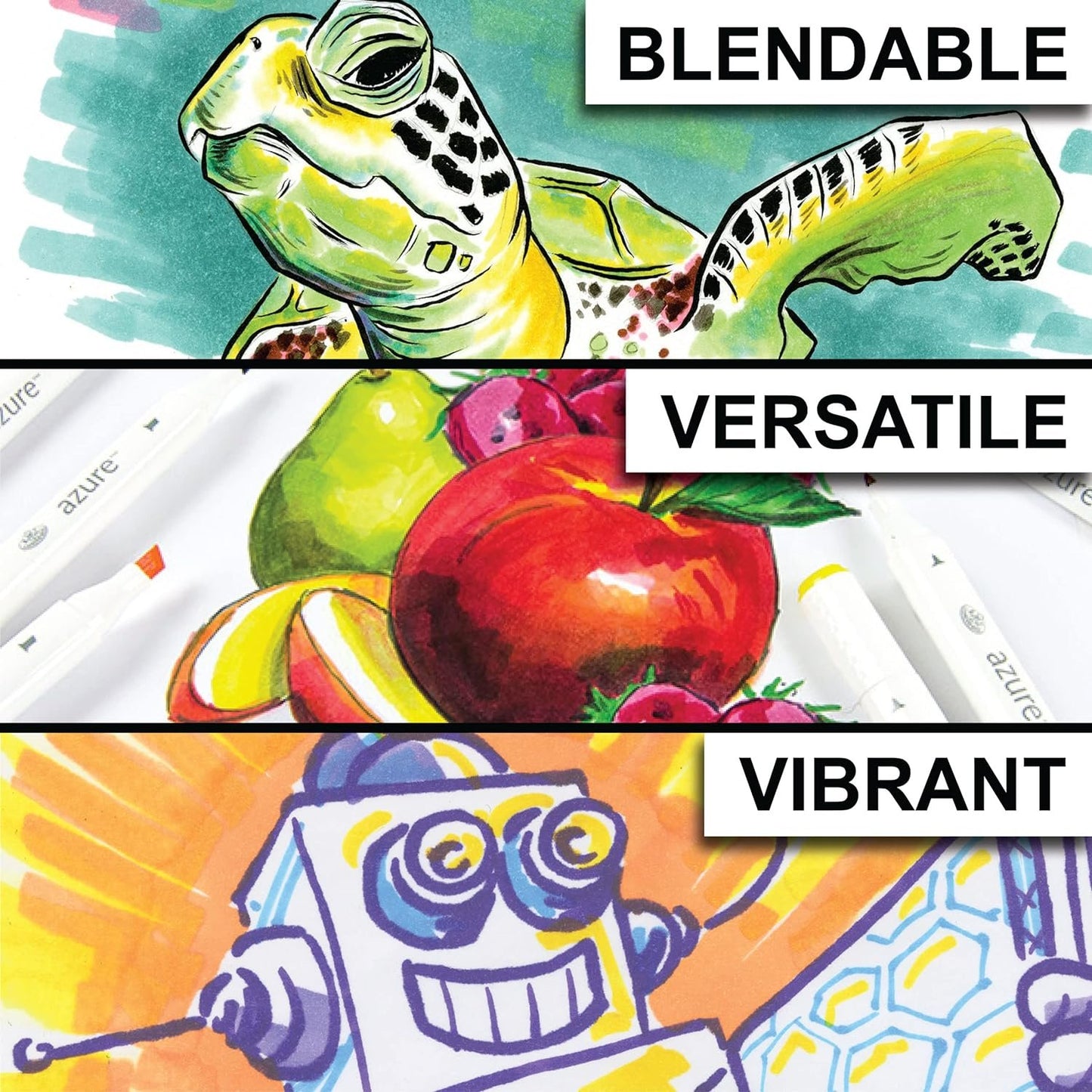 Royal & Langnickel Azure, 13pc Dual-Tip, Alcohol Based Marker Set, Includes - 12 Markers & 1 Blender, Seashore Colors