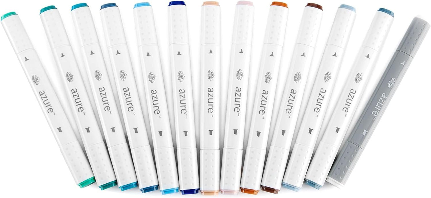 Royal & Langnickel Azure, 13pc Dual-Tip, Alcohol Based Marker Set, Includes - 12 Markers & 1 Blender, Seashore Colors