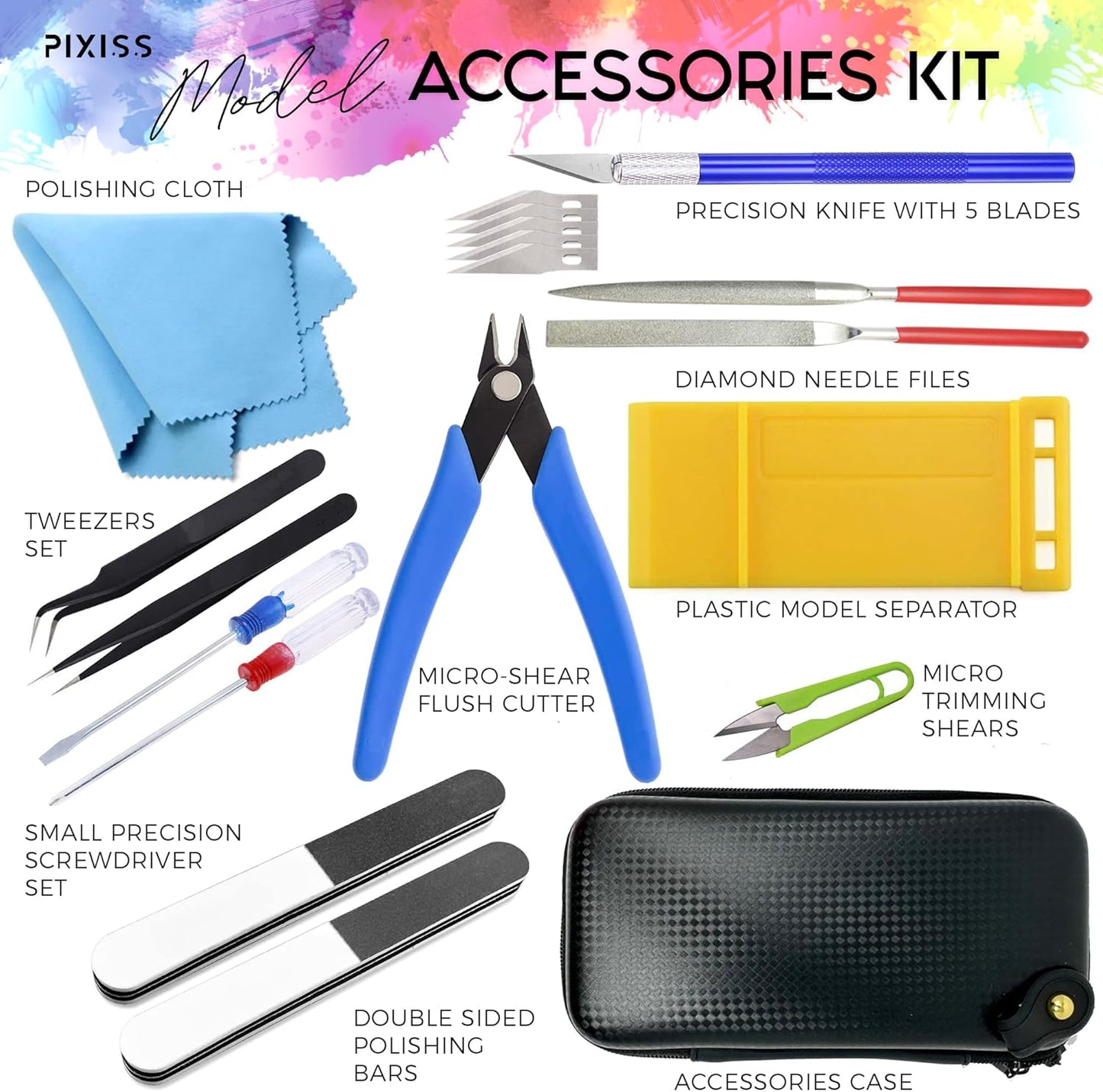 Pixiss Model Building Kit - Ultimate Tool Set for Crafting, Assembling & Detailing Models