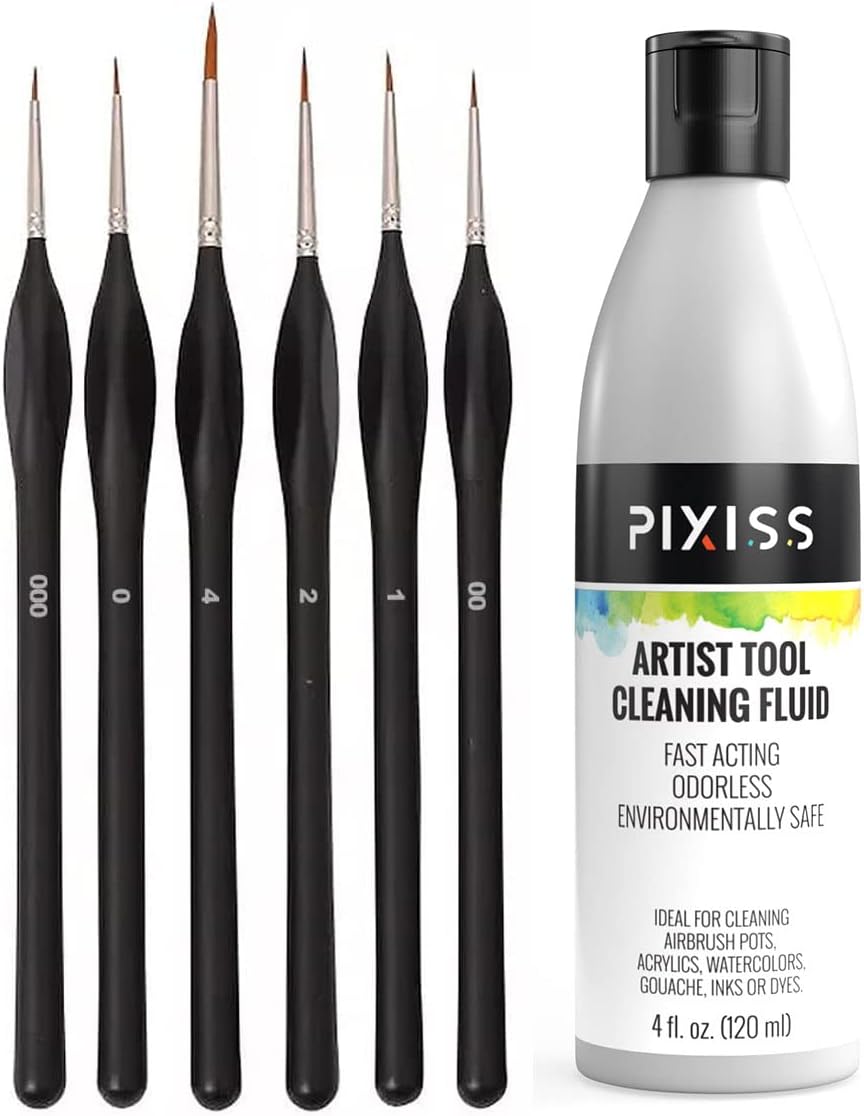 Pixiss Paint Brush Cleaner and Restorer, 4 Ounce Bottle - Small Paint  Miniature Brushes Fine Tip 6pc