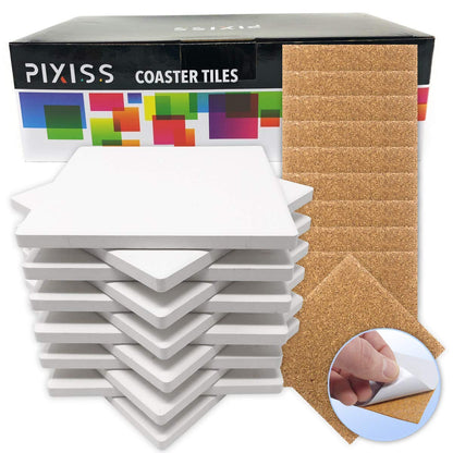 PIXISS Round & Square Ceramic Tile/ Coaster Set - 24PC