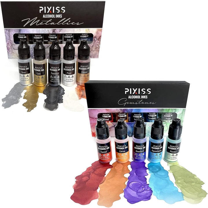 PIXISS Alcohol Ink 5 Pack, Alcohol Ink Paper, Blending Brushes & Bonus –  Pixiss