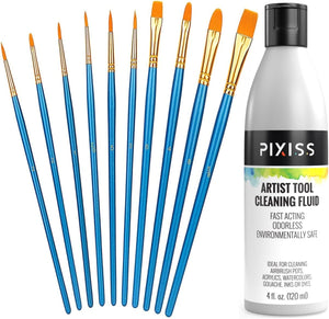 Pixiss Paint Brush Cleaner and Restorer, 4 Ounce Bottle - Small Paint Miniature Brushes Fine Tip 6pc
