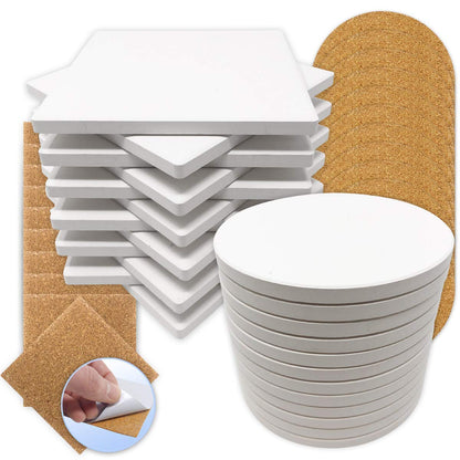 PIXISS Round & Square Ceramic Tile/ Coaster Set - 24PC