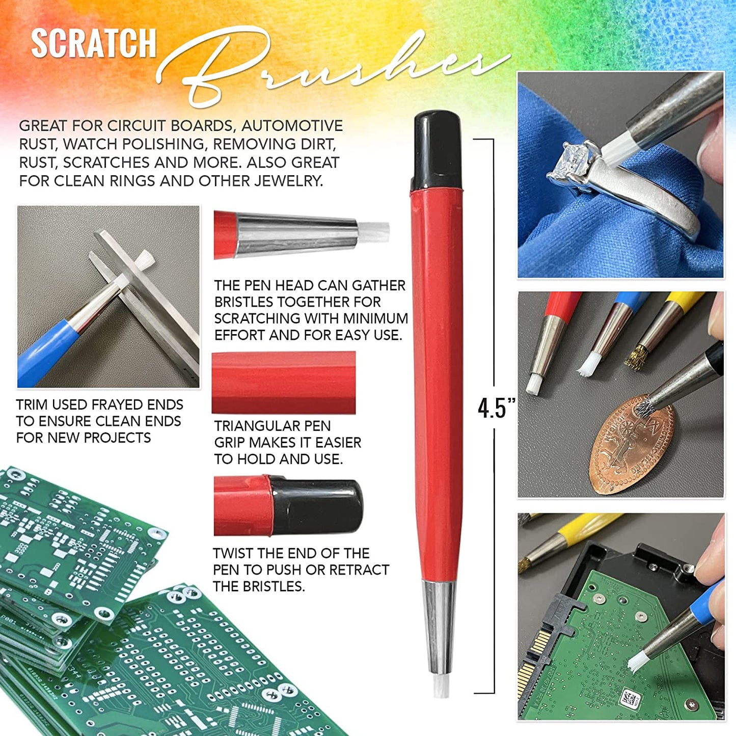 PIXISS Scratch Brush Pen Set With Replacement Tips - 8PC