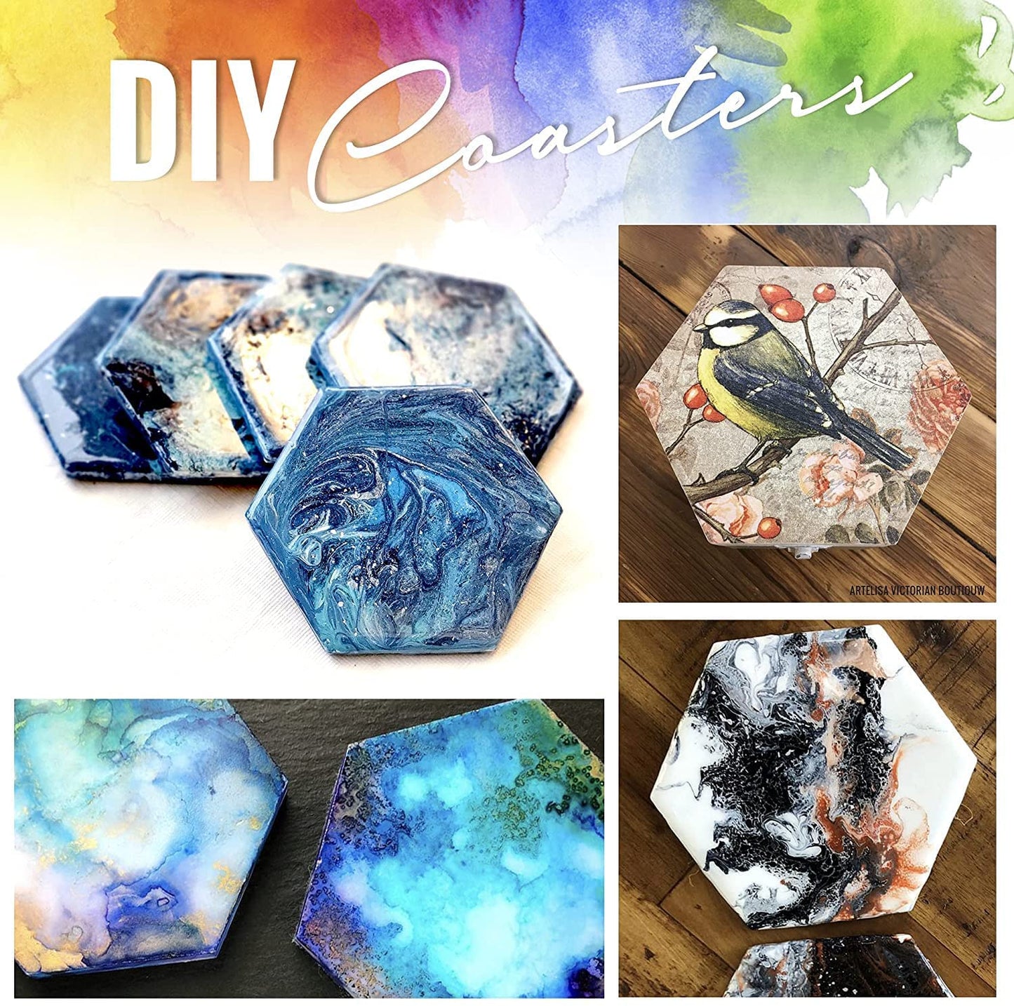 PIXISS Hexagon Ceramic Coasters with Cork Backing - 100