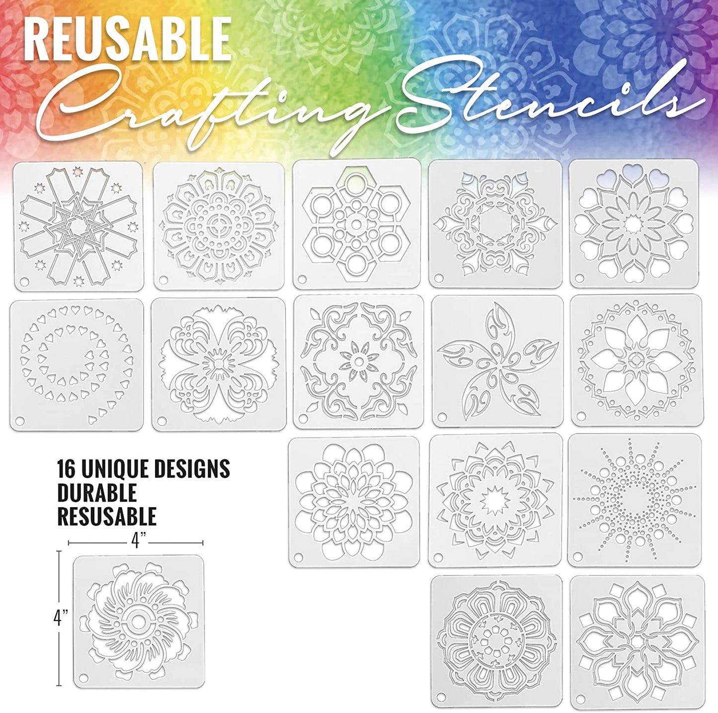 PIXISS DIY Square Coaster/Tiles Kit with Acrylic Paint, Stencils & Brushes