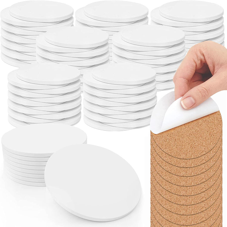 PIXISS Round Ceramic Coaster/Tiles with Cork Backing - 100PC
