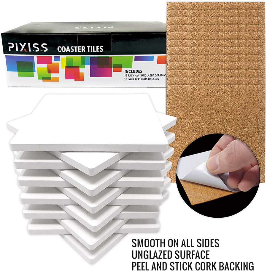 PIXISS DIY Square Coaster/Tiles Kit with Acrylic Paint, Stencils & Brushes
