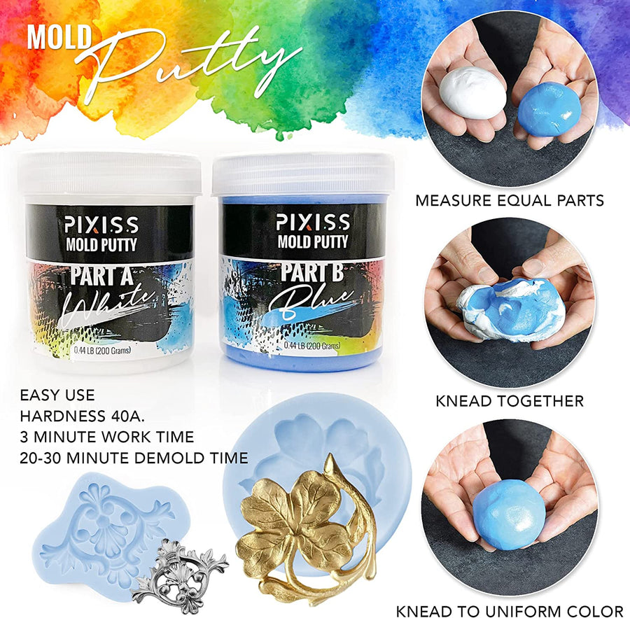 Pixiss Silicone Mold Putty - DIY Silicone Mold Making Kit, Super Easy 1:1 Mix Mold Putty, 400 Grams, Makes Strong Reusable Silicone Molds, Blue