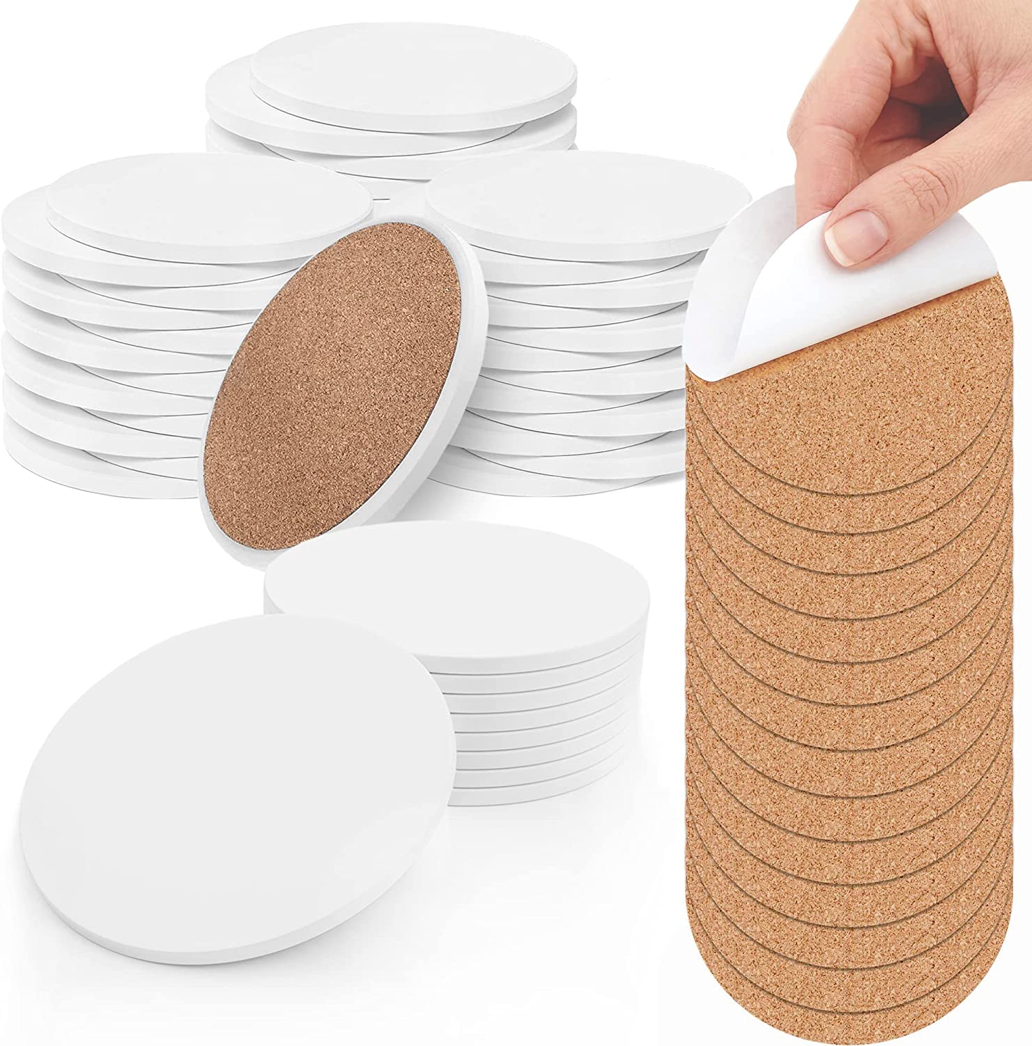 Pixiss Hexagon Ceramic Coasters with Cork Backing - 12