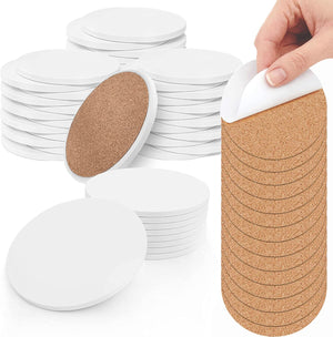 PIXISS Round Ceramic Coasters with Cork Backing - 50