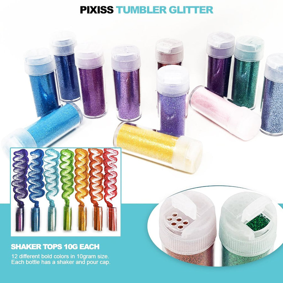 PIXISS Assorted Glitter Set 12 Pack - 10g. Shaker Bottles