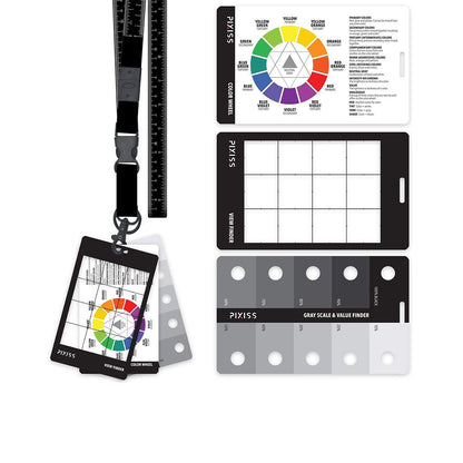 PIXISS Artists View Finder, Color Wheel, Greyscale Value Finder and Measuring Lanyard