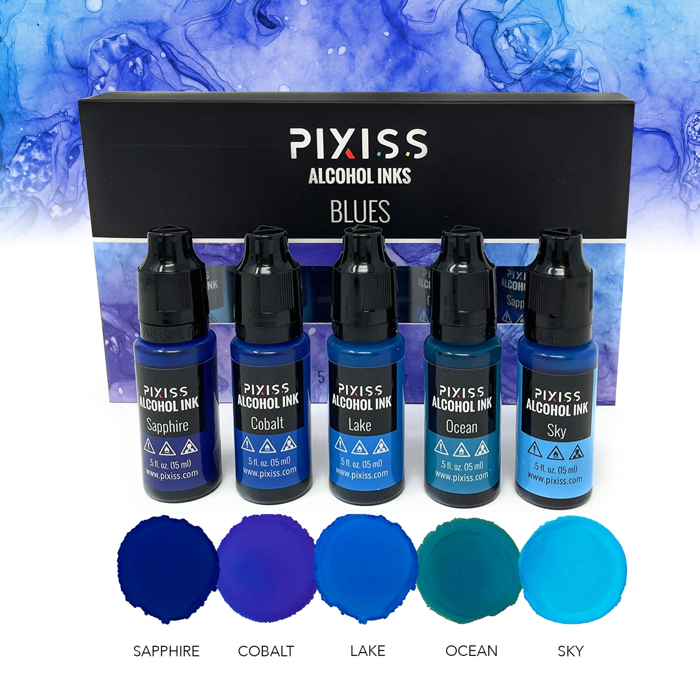PIXISS Alcohol Ink Set of 5 - Brilliant Blues Hues