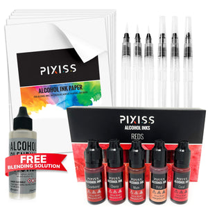 PIXISS Alcohol Ink 5 Pack, Alcohol Ink Paper, Blending Brushes & Bonus FREE Blending Solution
