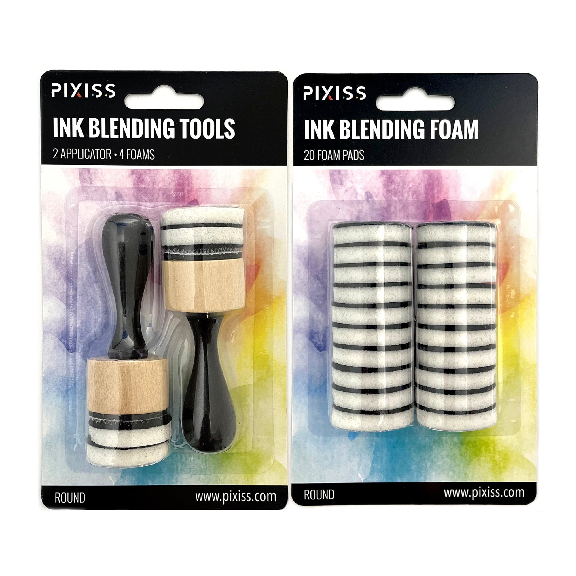 Pixiss Mini Ink Blending Tools, 2 Pack Round with 4 Replacement Foam Pads for Distressing, Blending and More