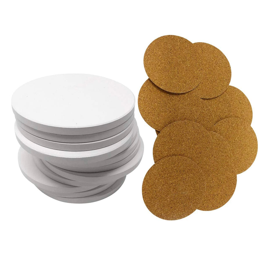 Round Unglazed Ceramic Tiles with Cork for Crafts, DIY Coasters (4, Set of  12)