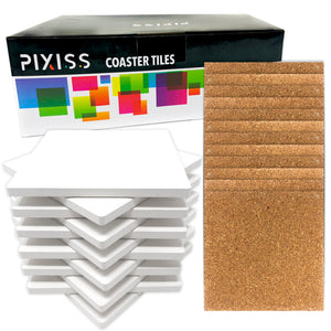 PIXISS Square Ceramic Coaster/Tiles with Cork Backing - 12PC