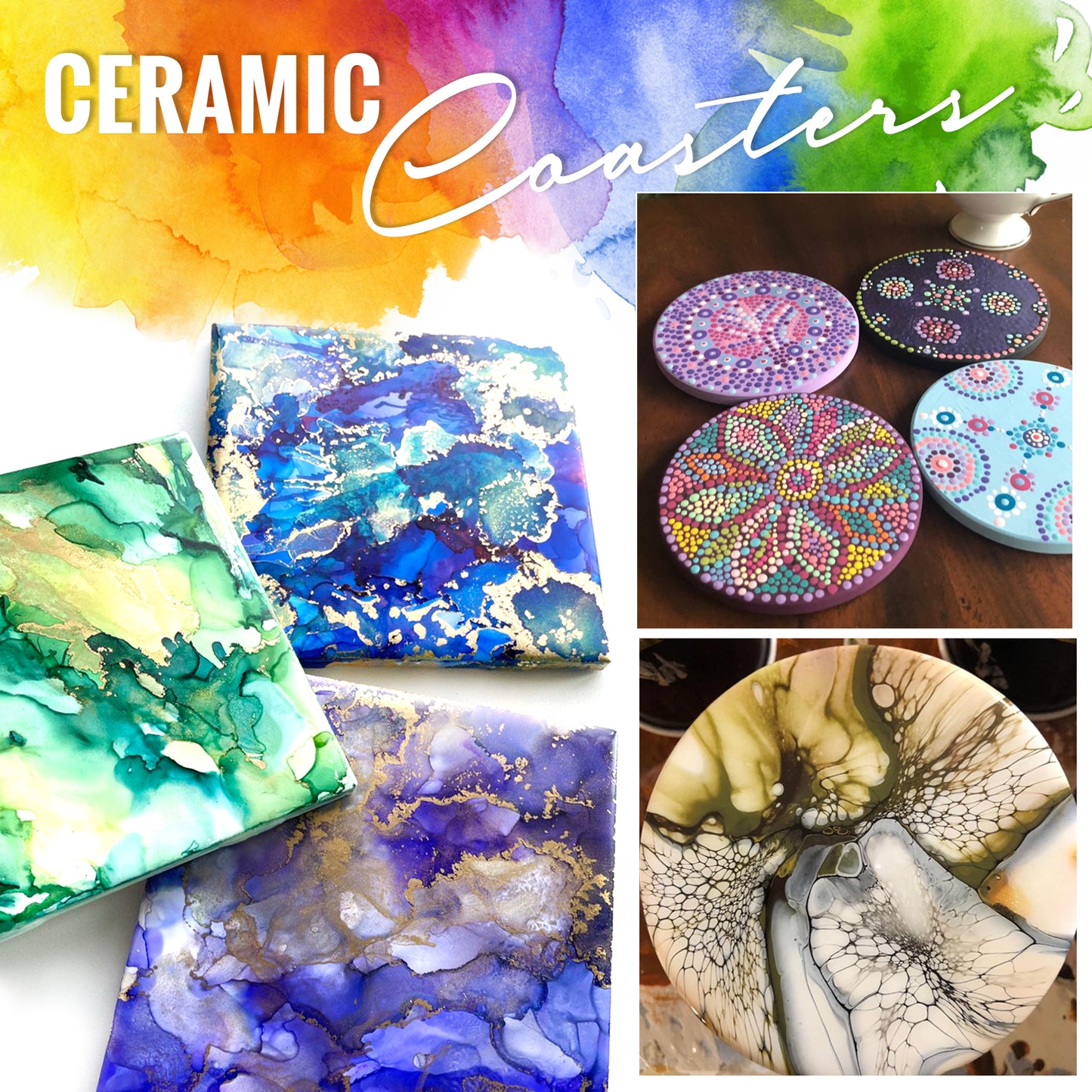 PIXISS Round Ceramic Coasters with Cork Backing - 12