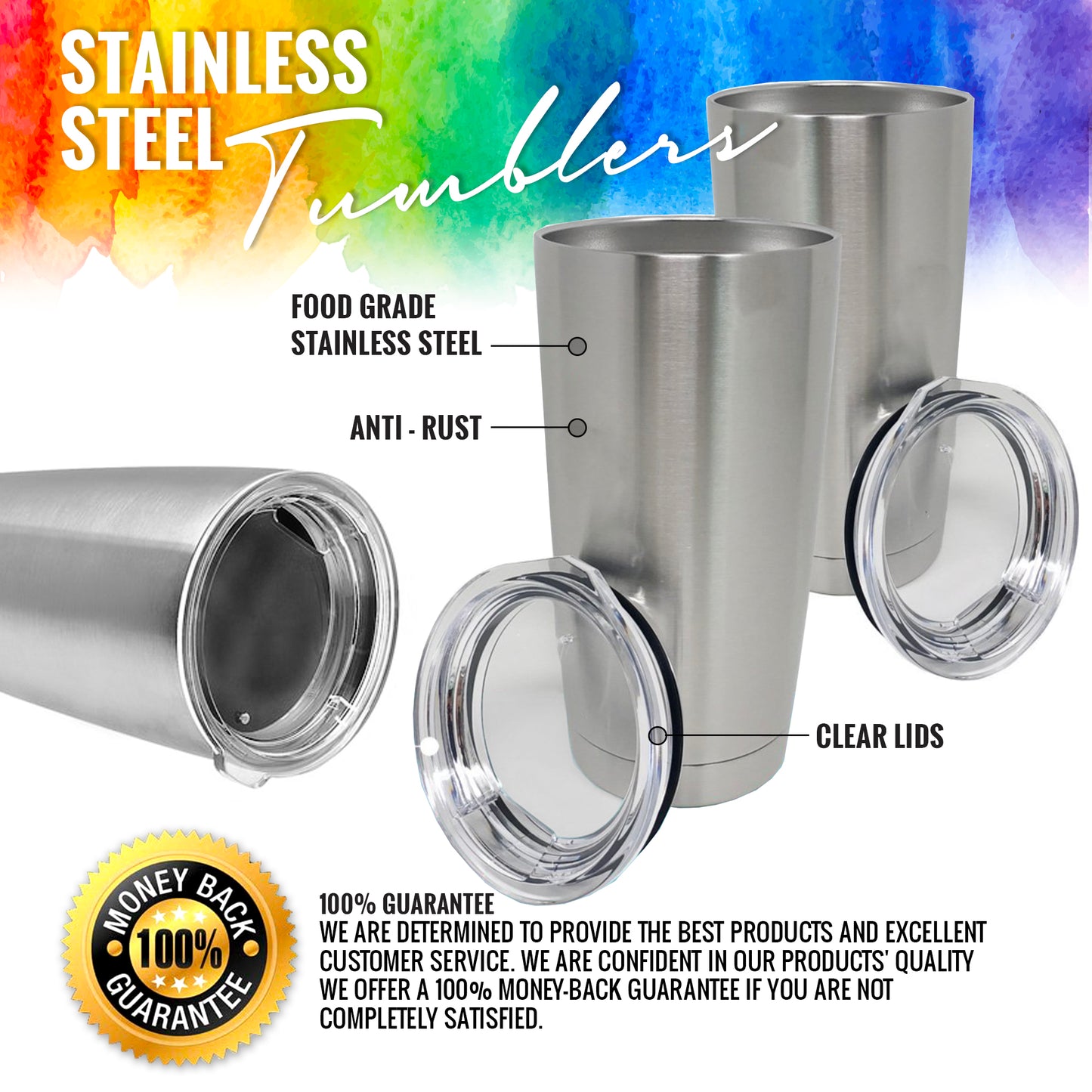 PIXISS 20oz. Stainless Steel Beverage Tumblers