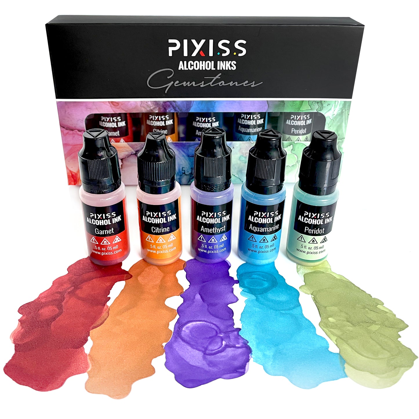 PIXISS Shimmering Metallic & Gemstone Alcohol Ink Set - 10 Inks