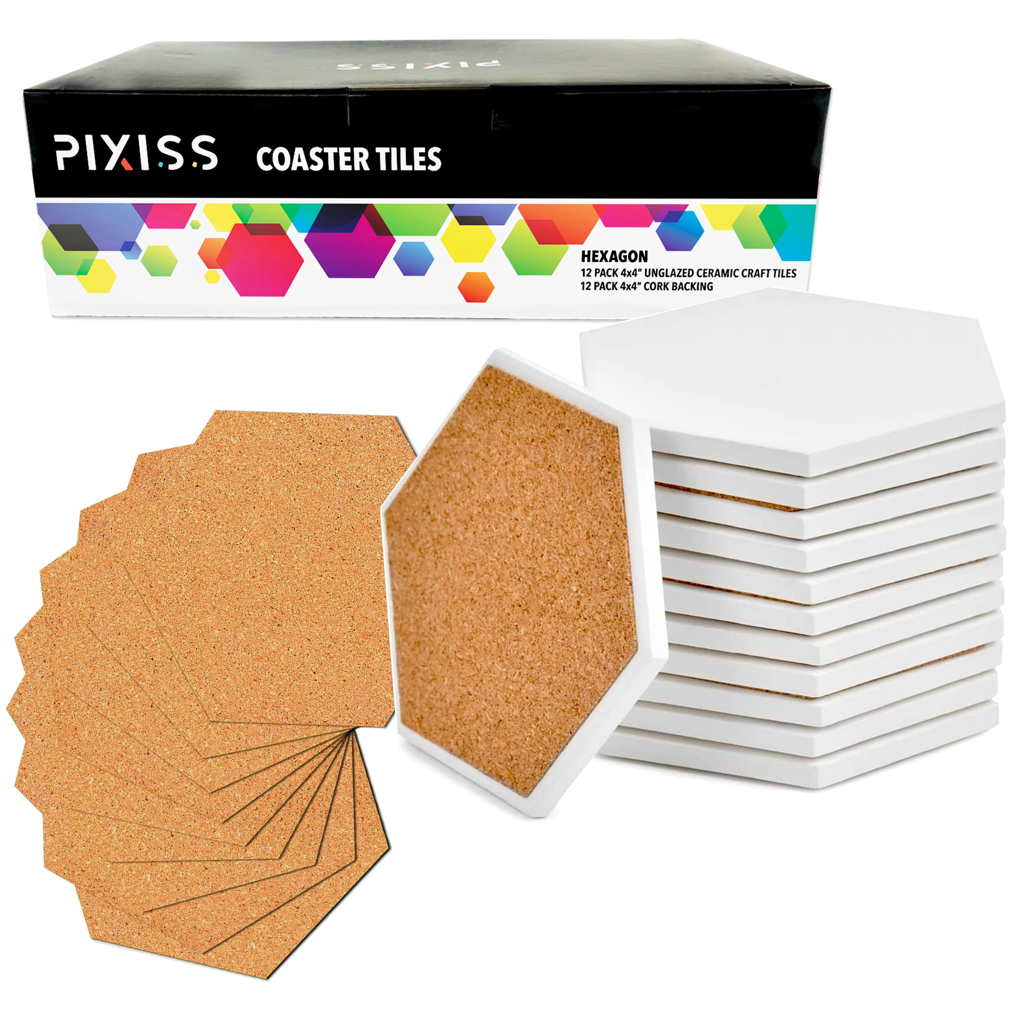 Pixiss Ceramic Square Coasters with Cork Backing; 100 coasters — Grand  River Art Supply