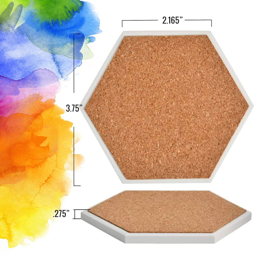 PIXISS Hexagon Ceramic Coasters with Cork Backing - 12