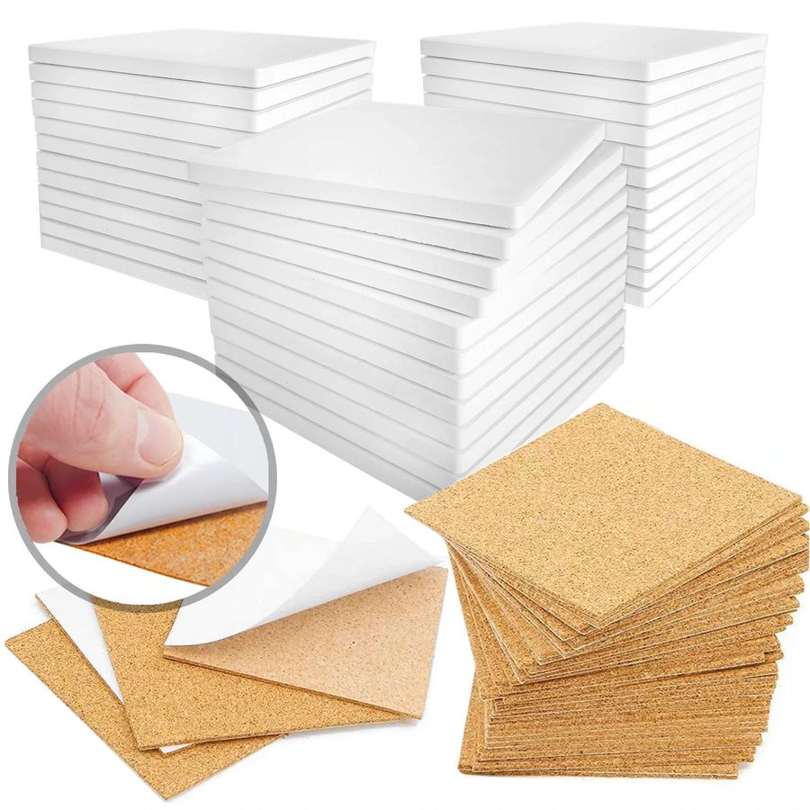 PIXISS SQUARE CERAMIC COASTER/TILES WITH CORK BACKING - 100PC - WHOLESALE (50 Packs+ Price)