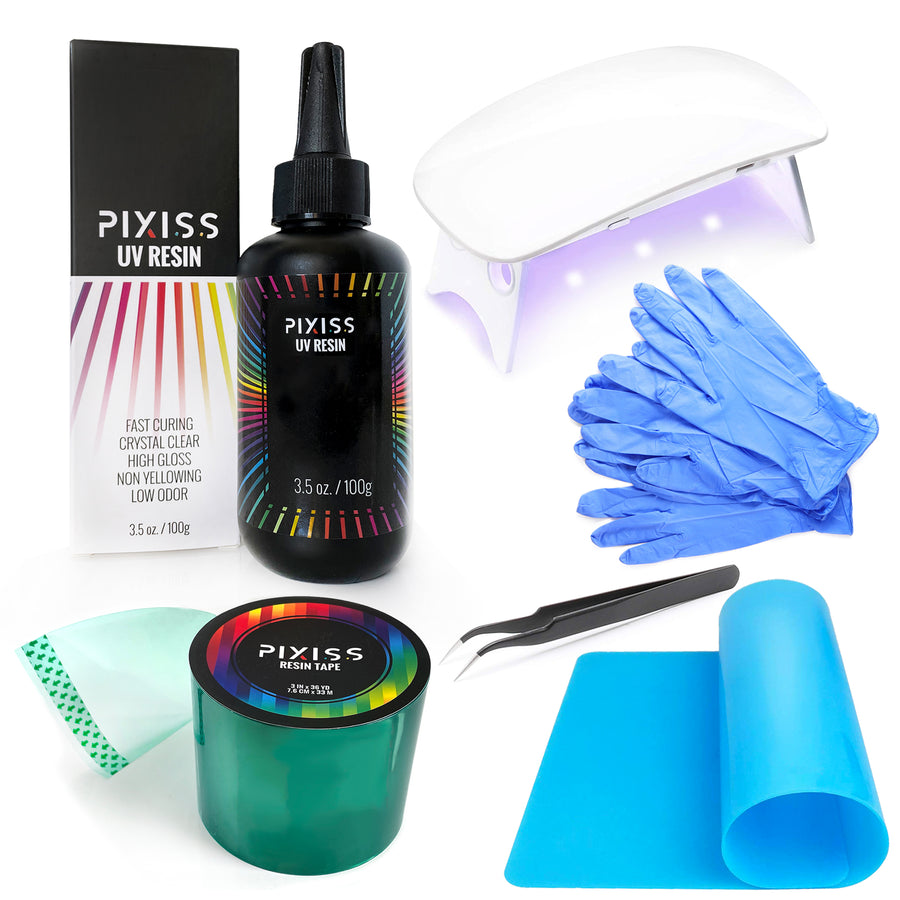 PIXISS UV Resin, Resin Tape & UV Mini Light with FREE Accessories Kit