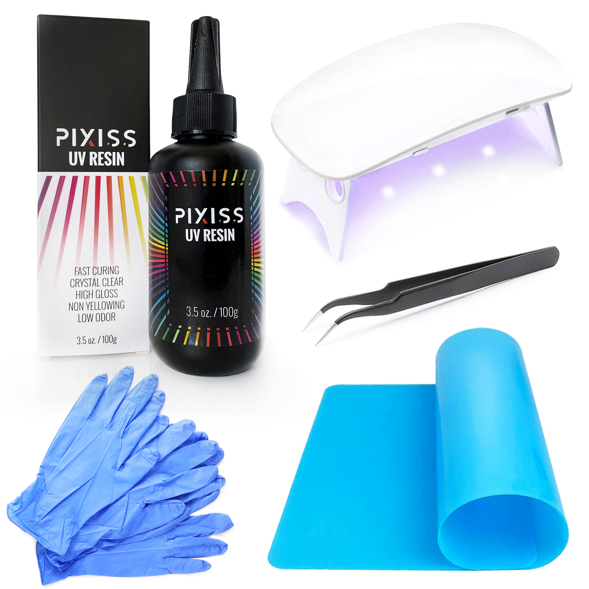 UV Light Resin Clear Epoxy Craft Resin Kit - Pixiss Crystal Clear Hard Type  UV Resin Kit with UV Light and Accessories