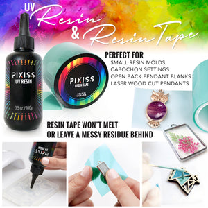 PIXISS UV Resin, Resin Tape & UV Mini Light with FREE Accessories Kit