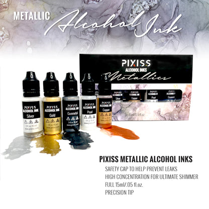 PIXISS Shimmering Metallic & Gemstone Alcohol Ink Set - 10 Inks