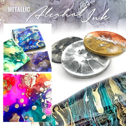 PIXISS Shimmering Metallic & Gemstone Alcohol Ink Set - 10 Inks
