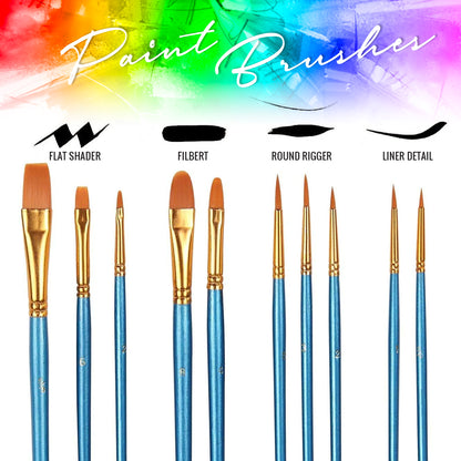 PIXISS Assorted Acrylic Paint Brushes - 10PC