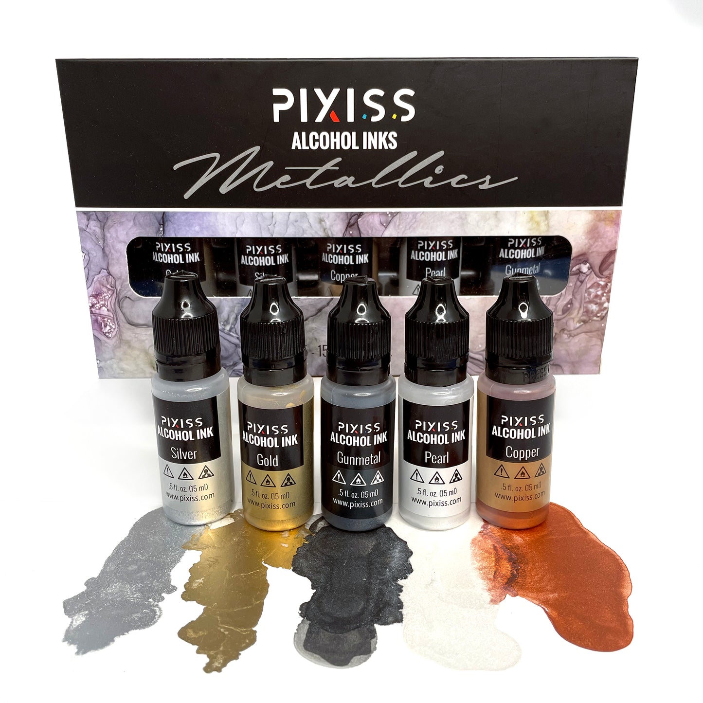 PIXISS Shimmering Metallic & Gemstone Alcohol Ink Set - 10 Inks