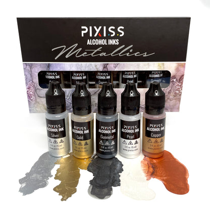 PIXISS Shimmering Metallic & Gemstone Alcohol Ink Set - 10 Inks