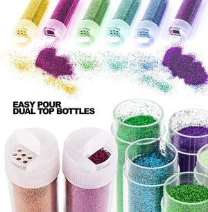 PIXISS Assorted Glitter Set 12 Pack - 10g. Shaker Bottles