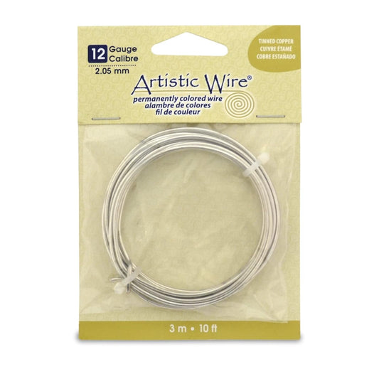 Artistic Wire, 12 Gauge Tarnish Resistant Tinned Copper Craft Wire, Silver Color, 10 ft